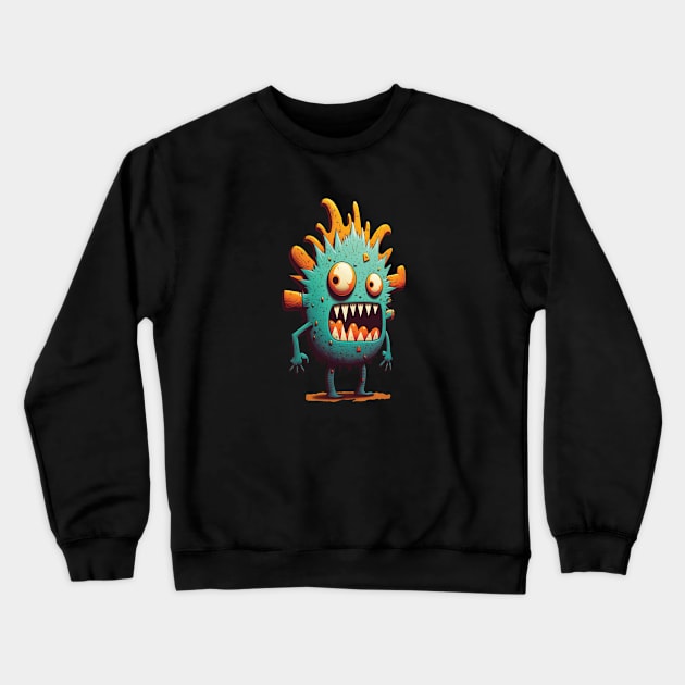 Teal and Orange Cute Monster Crewneck Sweatshirt by RailoImage